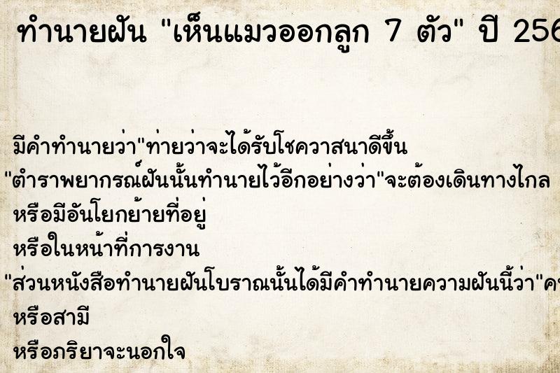 ทำนายฝันทำนายฝันเห็นแมวออกลูก7ตัว